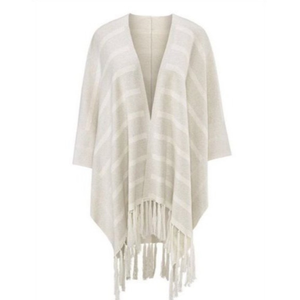 Cabi Fringe Striped Poncho Sweater